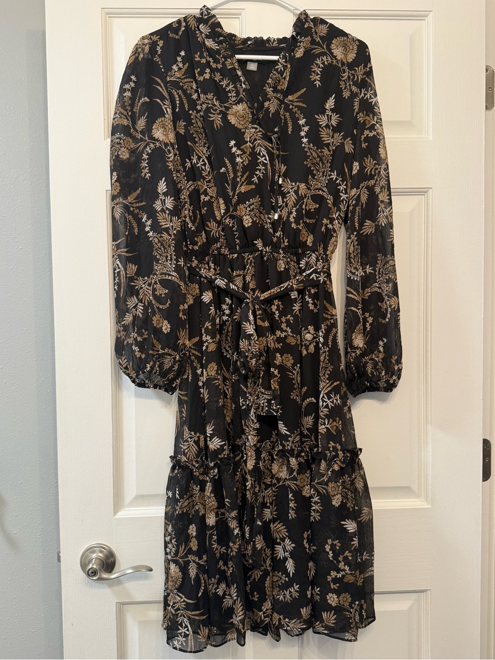 Tommy Hilfiger Fall Black Dress with Gold Floral Motif